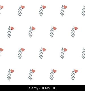 semplice motivo botanico senza cuciture con fiori e piante in stile minimalista piatto Illustrazione Vettoriale