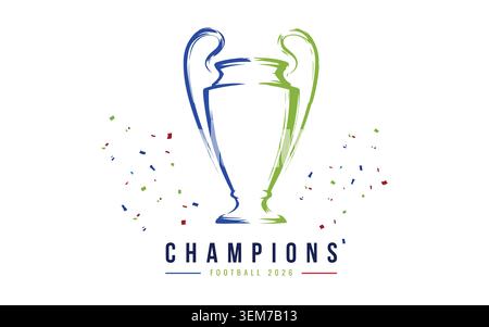 Illustrazione vettoriale del trofeo dei campioni del mondo di calcio 2026 con Confetti su sfondo bianco Illustrazione Vettoriale