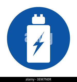 Questa grafica presenta una semplice icona della batteria con un simbolo di energia su uno sfondo circolare blu, ideale per progetti a tema tecnologico ed energetico. Illustrazione Vettoriale