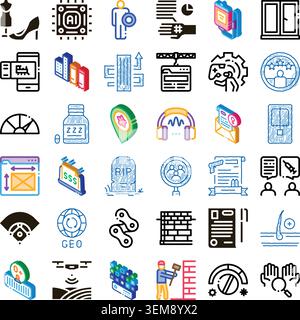 Set di diverse icone vettoriali che rappresentano concetti moderni Illustrazione Vettoriale