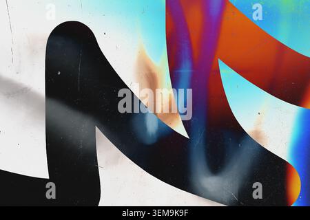 Composizione astratta con audace forma nera e brillante dispersione di luce multicolore Foto Stock
