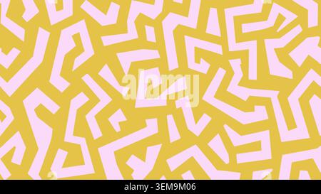 Moderno motivo geometrico astratto con linee angolari rosa su sfondo giallo, ideale per design digitale, branding e sfondi contemporanei Foto Stock