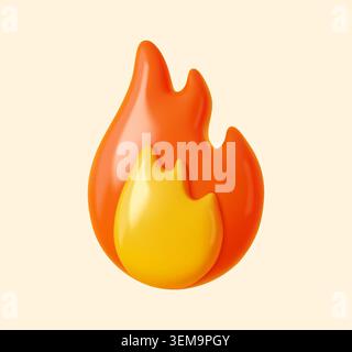 Icona 3D Wildfire fuoco fiammeggiante. Fuoco fuoco fuoco fuoco simbolo di plastica lucido, fuoco fuoco fuoco fuoco realistico emoji vettoriale. Icona di rendering 3D di un oggetto isolato caldo o di un fuoco da campo Illustrazione Vettoriale
