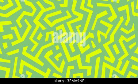 Motivo geometrico astratto al neon con linee gialle luminose su sfondo verde, perfetto per progetti digitali moderni, web design e grafica creativa per il branding Foto Stock