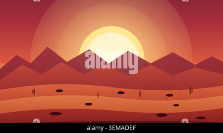 Illustrazione vettoriale minimalista di un paesaggio desertico al tramonto Illustrazione Vettoriale