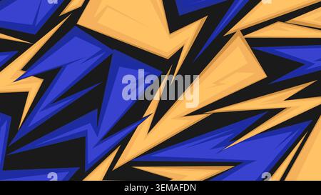 Energico sfondo astratto con frammenti blu e gialli a forma di fulmine, che creano un audace effetto pop art in stile graffiti con intensità urbana Foto Stock