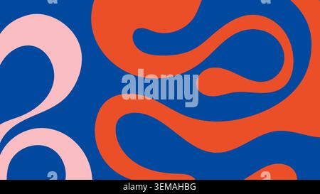 Un vivace sfondo astratto caratterizzato da forme organiche audaci e fluide in rosso, blu e rosa per un design moderno e divertente Foto Stock