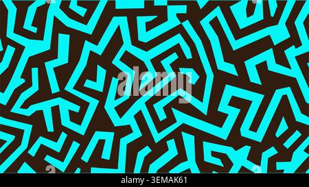 Vivace motivo geometrico astratto con linee angolari blu scuro su sfondo turchese, ideale per grafica digitale audace, branding creativo e layout di design moderni Foto Stock
