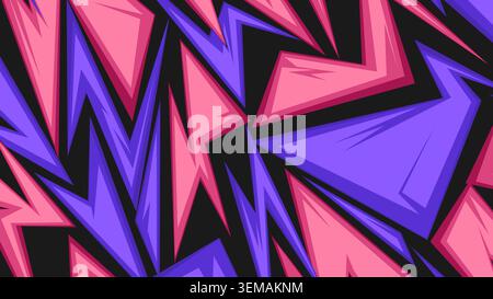 Vivace sfondo astratto con forme di fulmini rosa e viola al neon in un design nitido ispirato ai graffiti, che crea un audace effetto dinamico d'onda d'urto per una grafica moderna Foto Stock