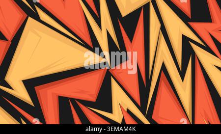 Uno sfondo energico e astratto con triangoli nitidi a forma di fulmine nei toni arancione e giallo, che creano un'esplosione dinamica di pop art in stile graffiti per un design moderno Foto Stock