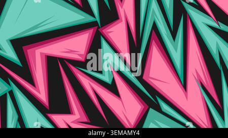 Energico sfondo pop retrò con forme di fulmini rosa e blu, che fondono uno stile comico giocoso con audaci elementi di design urbano ispirati ai graffiti Foto Stock