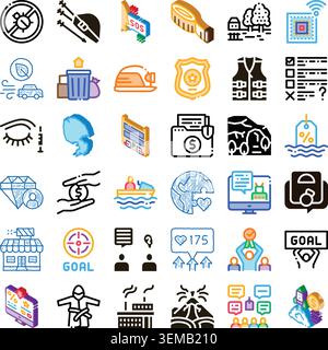 Una raccolta di icone diversificata che illustra concetti aziendali e sociali Illustrazione Vettoriale