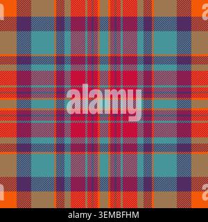 Motivo in tessuto satinato, tessuto con cuciture tartan check. Graffiare il plaid vettoriale della texture senza cuciture nella tavolozza dei colori ciano e viola. Illustrazione Vettoriale