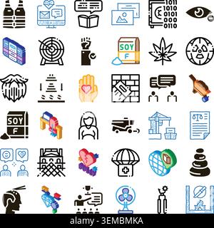 Collezione di icone diversificata che rappresenta vari concetti e temi Illustrazione Vettoriale