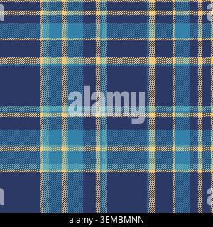 Tessuto senza cuciture grazioso, acquista sfondo tartan vettoriale. Riponi il motivo a quadri di controllo nella tavolozza dei colori blu e ciano. Illustrazione Vettoriale