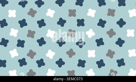 Motivo geometrico a forma di trifoglio senza cuciture in tonalità blu navy, grigio e bianco su sfondo blu tenue. Adatto per tessuti, carte da parati digitali e carta da imballaggio Illustrazione Vettoriale