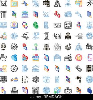 Raccolta diversificata di icone isometriche e lineari Illustrazione Vettoriale