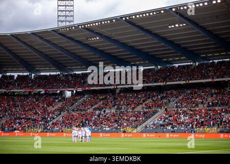 BRUXELLES, BELGIO - 6 GIUGNO: Gli undici tunisini di partenza formano un sottotetto prima dell'amichevole internazionale tra Belgio e Tunisia allo stadio King Baudouin il 6 giugno 2026 a Bruxelles, Belgio. (Foto di Rene Nijhuis) Foto Stock
