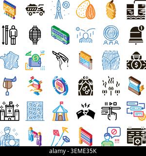 Raccolta diversificata di icone che illustrano vari concetti Illustrazione Vettoriale