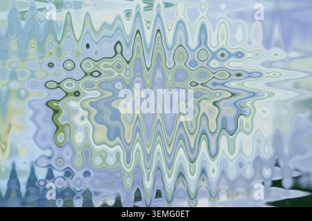 Consistenza astratta di marmo fluido color crema blu verde dal centro del fiore di ortensia macro con un delicato motivo a stelle per la carta da parati Foto Stock