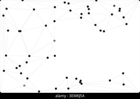 Schema geometrico astratto di nodi e linee collegati, connessione di rete digitale, concetto tecnologico, comunicazione futuristica, arte digitale, bianco bac Illustrazione Vettoriale