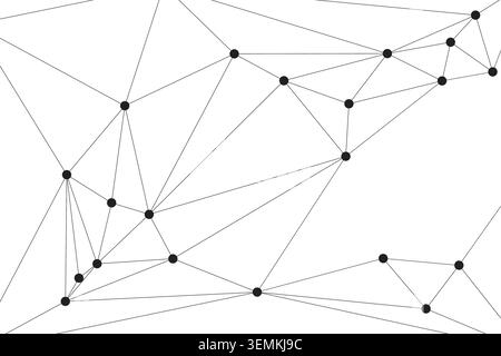Arte digitale minimalista con punti interconnessi che formano forme poligonali. Illustrazione vettoriale che rappresenta le comunicazioni globali, infrastruttura web Illustrazione Vettoriale