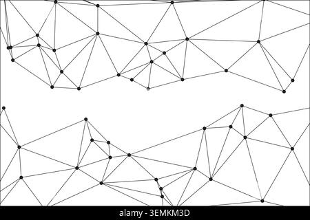 Sfondo bianco pulito con grafica di rete lineare nera. Composizione bilanciata di forme geometriche e punti. Sfondo versatile per il digitale Illustrazione Vettoriale
