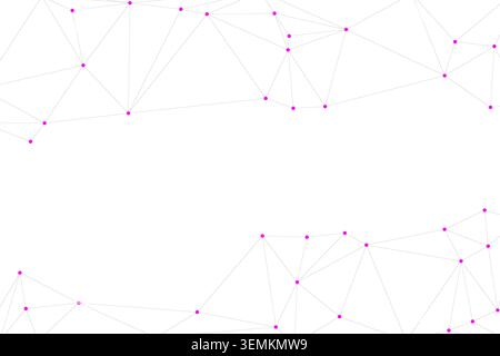 Punti rosa sparsi collegati da sottili linee grigie che formano forme geometriche. Suggerisce reti, comunicazione, arte astratta e design digitale. Illustrazione Vettoriale