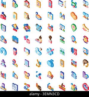 Icone isometriche diverse che illustrano vari concetti moderni Illustrazione Vettoriale