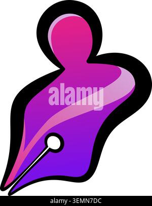 Icona astratta viola e nera di una penna sagomata. Ideale per la scrittura, l'editing o la creazione di contenuti, il branding e i progetti di progettazione. Icona Illustrazione Vettoriale