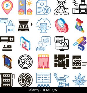 Raccolta di icone diverse che illustrano vari concetti e temi Illustrazione Vettoriale