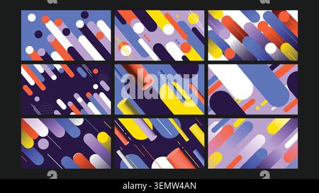 Le audaci forme tubolari in stile 3D con colori neon e sfumature fluttuano su sfondi scuri. Ideale per banner Web, grafica ispirata alla tecnologia, poster e design creativi giovanili. Illustrazione Vettoriale