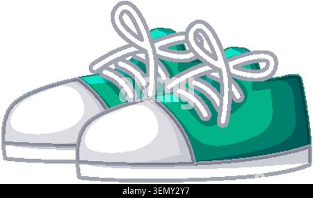 Sneaker verde brillante con lacci bianchi in un moderno stile vettoriale per i progetti di moda. Illustrazione Vettoriale