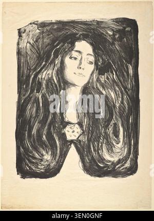 La spilla: Eva Mudocci di Edvard Munch, 1903, raffigurante una donna con lunghi capelli scuri che scorrono guardando verso il basso, indossando una spilla decorativa al suo collo Foto Stock