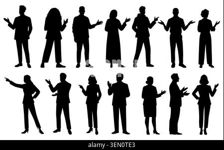 Sagome di persone diverse con gesti attivi Illustrazione Vettoriale
