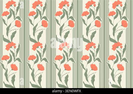 Papaveri o tulipani, senza cuciture. Illustrazione vettoriale. Fiori primaverili ed estivi su tessuto, per diversi temi d'uso. Illustrazione Vettoriale