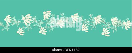 Motivo vintage decorativo senza cuciture in stile classico con fiori e rami. Silhouette di fiori, ornamento orizzontale bicolore in colori pastello, bordo Illustrazione Vettoriale
