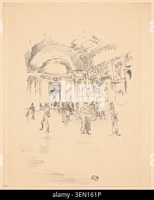 The Long Gallery, Louvre di James McNeill Whistler, 1894 anni, raffigurante i visitatori che passeggiano attraverso una galleria ornata ad arco con pareti e soffitti decorati Foto Stock