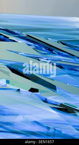 Immagine astratta con forme geometriche blu e verdi sovrapposte su una superficie piana. Foto Stock