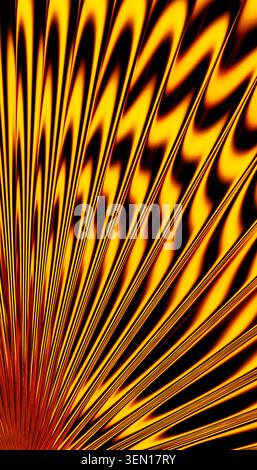 Schema astratto di linee ondulate gialle e nere convergenti in un punto centrale. Foto Stock