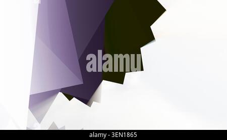 Forme geometriche astratte che si sovrappongono in sfumature di viola, bianco e verde scuro. Foto Stock