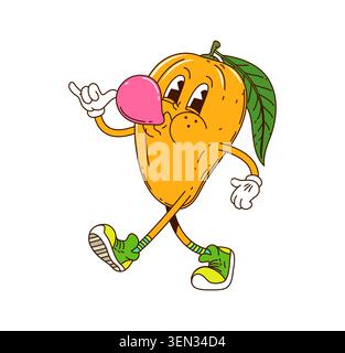 Un cartoni animati di frutta di mango che fa soffiare una gomma da bolla Illustrazione Vettoriale