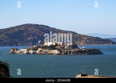 Vista aerea dell'isola di Alcatraz, San Francisco, California, della prigione di Alcatraz Foto Stock