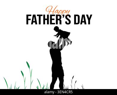Happy Fathers Day silhouette Dad Raising Child Vector Art Illustrazione Vettoriale
