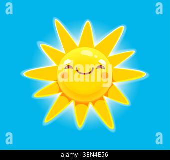 Personaggio della mascotte del sole dei cartoni animati con un sorriso felice Illustrazione Vettoriale