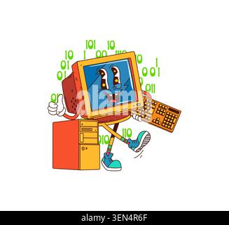Personaggio cartoni animati retro Groovy computer y2k Illustrazione Vettoriale