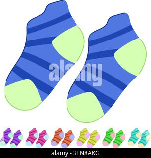 cartoni animati con calze per bambini a colori. gioco diverso, partita elemento, disegno divertenti calze colorate per bambini vettore segno Illustrazione Vettoriale