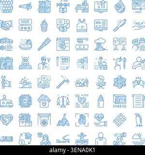 Ampia raccolta di diverse icone vettoriali che illustrano più concetti moderni per aziende, tecnologia, istruzione, medicina, industria, scienza, a. Illustrazione Vettoriale