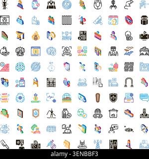 Set di icone isometriche e di linea assortite che coprono temi medici, naturali, industriali, di comunicazione, sociali e digitali per applicazioni, Web, infografiche e ui Illustrazione Vettoriale