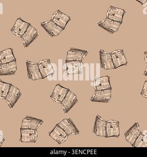 stampa pattern vecchio giornale disegnato a mano. periodico antico, reportage di titoli, stampa cronaca stampa vecchio giornale vettoriale illustrazione di schizzi Illustrazione Vettoriale